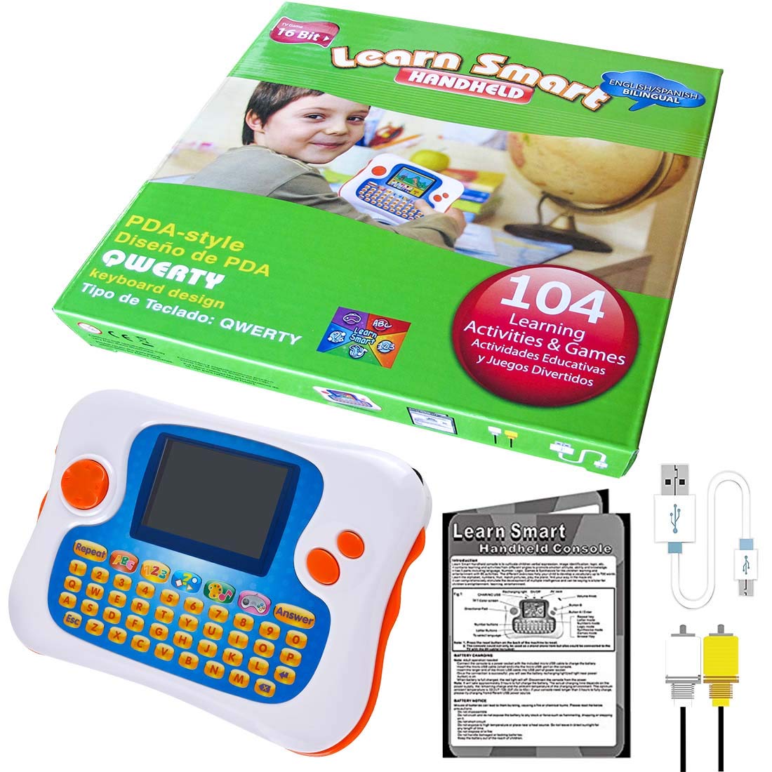 Kids Tablet,English-Spanish Bilingual Learning Tablet for Kids, Educational Toy with 104 Learning Apps/Games,Support TV Out Function,Great Choice for Preschool Toddlers Babies Early Education