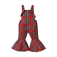 Cute Rompers for Tween Girls Toddler Girls Sleeveless Plaid Prints Romper Bell Bottoms Jumpsuit Girl (Red, 18-24 Months)