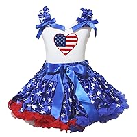 Petitebella USA Heart White Shirt Blue Patriotic Stars Petti Skirt Outfit 1-8y