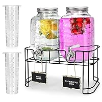 1 Gallon Glass Drink Dispensers For Parties 2PACK.Beverage Dispenser,Glass Drink Dispenser With Stand And Stainless Steel Spigot 100% Leakproof.Lemonade Dispenser With Ice Cylinder.Laundry Detergent