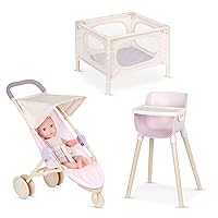 – Doll Nursery Playset Playpen, High Chair,Jogger Stroller Accessories 14-inch Baby Girl Medium-Light Skin Tone Bright Blue Eyes & Removable Outfit Children’s Toys for Ages 2+