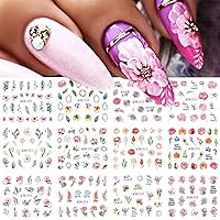 12Pcs Flowers Nail Art Stickers Small Floral Nail Water Transferr Sticker Nail Art Supplies Colorful Blossom Flower Leaves Nail Design Nail Foils Decals Spring Summer for Women Nail Art Decoration