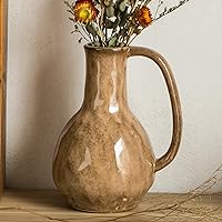 Brown Ceramic Vase with Big Handles, Modern Farmhouse Vase for Home Decor, Rustic Pottery Vase, Decorative Terracotta Vase for Flowers, Vintage Centerpieces for Dining Table