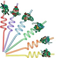 26PCS Turtle Birthday Party Supplies，Turtles Party Favors Drinking Straws With 24 Pcs Reusable Straws and 2 Pcs Straw Brushes，The Best Ninja Turtles Birthday Party Supplies for Boys and Girls