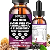 Multimineral Sea Moss 3000mg Black Seed Oil Ashwagandha Burdock Root, Oragnic Irish Sea Moss Liquid Drops w/Elderberry, 4X Stronger, Vegan Superfood for Immunity, Gut Joint & Thyroid Health