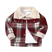 Youth Coats Child Baby Boys Girls Shirt Jacket Plaid Long Sleeve Fleece Lapel Button Down Winter Coats for