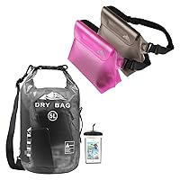 HEETA Waterproof Dry Bag for Women Men Transparent Black 5L Bundle with 2-Pack Waterproof Pouch with Waist Strap