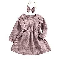 Baby Girl Knit Dress Long Sleeves Sweater Dress Toddler Fall Winter Outfits with Bowtie