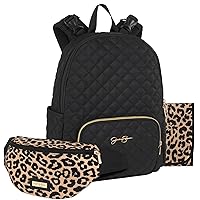 Jessica Simpson Black Quilted Diaper Bag Backpack with Insulated Pockets, Portable Changing Pad, Stroller Straps, Fanny Pack 3 Pc. Set (Camilla (With Fanny Pack))