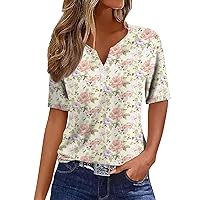 Blouses for Women Dressy Casual Short Sleeve Button Down Henley T Shirts Lightweight Summer Graphic Tees Tops