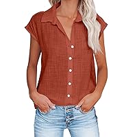 Linen Shirts for Women Cotton Button Down Shirt Summer Short Sleeve Loose Fit Collared Casual Work Blouse Tops