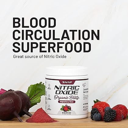 Snap Supplements Organic Beet Root Powder Nitric Oxide Supplement, Support Healthy Blood Flow, Heart Health, Natural Energy, Circulation Superfood, 30 Servings, 250g (Mixed Berry)
