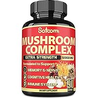 10in1 Mushroom Supplement Complex 5000 mg - 3 Month Supply - Lions Mane, Cordyceps, Reishi, Chaga - High Strength Nootropic Brain Supplements for Memory & Focus - Lions Mane Supplement