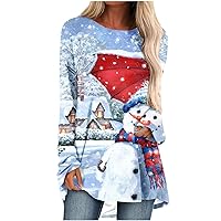 Women's Christmas Tunic Tops to Wear with Leggings Long Sleeve Flowy Shirts Blouses Xmas Tree Printed Graphic Tees