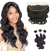 Brazilian Virgin Hair Weft Body Wave Hair 3 Bundles with 4x4 Lace Closure Human Hair Extensions Bundles with Free Part Closure (12 12 12+10)