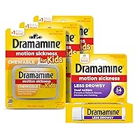Dramamine Less Drowsy Family Pack (3- Kids Chewable Tablets 8 Count, 1- All Day Less Drowsy 8 Count)