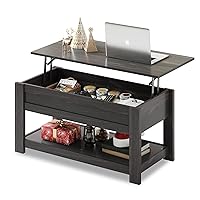 WLIVE Modern Lift Top Coffee Table,Rustic Coffee Table with Storage Shelf and Hidden Compartment,Wood Lift Tabletop for Home Living Room,Black.