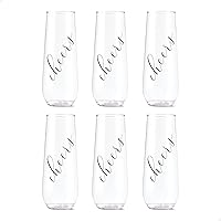 TOSSWARE POP 9oz Flute Classic Cheers Series - Black, SET OF 6, Premium Quality, Recyclable, Unbreakable & Crystal Clear Plastic Printed Champagne Glasses