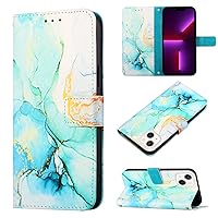 for iPhone 15 Wallet Case, 3 Card Holders PU Leather Marble Detachable Wrist Strap Full Body Slim Shockproof Flip Phone Case for Apple iPhone 15 (Green)