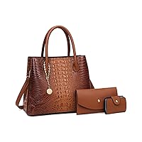 [LEAFICS] PU Leather Satchel Women Classic Crocodile Print Top Handle Crossbody Shoulder Handbag Medium Tote Purse Set