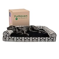 Furhaven Orthopedic Dog Bed for Large Dogs w/ Removable Bolsters & Washable Cover, For Dogs Up to 125 lbs - Plush & Southwest Kilim Woven Decor Sofa - Black Medallion, Jumbo Plus/XXL