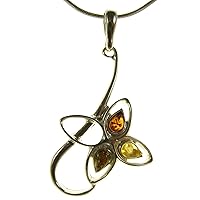 Baltic amber and sterling silver 925 designer multi-coloured pendant necklace - 10 12 14 16 18 20 22 24 26 28 30 32 34 36 38 40