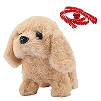 Electronic Interactive Pet Dog,Walking Dog Toys for Kids,Toy Dogs with Pulling Rope, Plush Barking Dog Toy Walk Bark Realistic Dog Soft Toys for Boy Girl, NO Batteries(Golden Hair)
