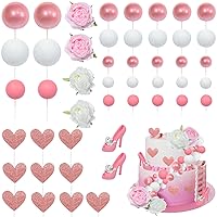 RAYNAG 47 Pieces Balls Cake Decorations Hot Pink Girl Cake Toppers Boho Flower Cake Topper with High Heels Cake Decoration for Birthday Wedding Anniversary Baby Shower Valentine's Day Party Supplie