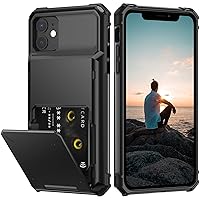 Nvollnoe for iPhone 11 Case with Card Holder[Store 5 Cards] Dual Layer Heavy Duty Shockproof Wallet Case with Hidden Card Slot Large Storage Case for iPhone 11(Black)