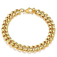 FindChic Thick Gold Chain Bracelet for Men or Women Stainless Steel Chunky Wrist Link Curb Chains Bracelets 9MM Width 7.5'' Length