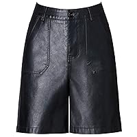 PU Leather Shorts for Women Autumn and Winter High Waisted Black Fashion Faux Leather Short Pants Plus Size