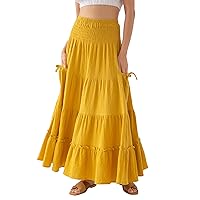 Amazhiyu Womens Maxi Boho Skirt Summer Flowy Renaissance Skirt with Pockets