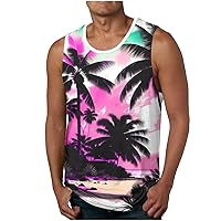 Summer Tank Tops for Men's Hawaiian 3D Print Tee Gym Sleeveless Workout Muscle Shirt Tropical Beach Breathable Top