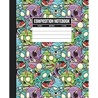 Composition Notebook: Wide Ruled Lined Paper Journal With Cartoon Doodle Zombie Head Cover Design for Kids, Teens, and Adults