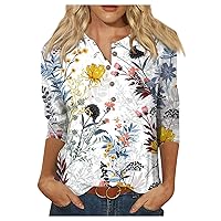 Ladies Tops and Blouses, Tops for Women 2024 Night Shirts for Women Women Spring Summer 3/4 Sleeve Tops Casual Lapel Button Down Print Tee Blouse Festive Tops for Women Fitted (6-Yellow,M)