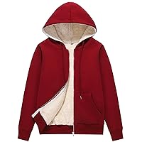 Women's Casual Warm Thick Sherpa Lined Full Zip Hooded Sweatshirt Jacket Outerwear (X-Small, Wine Red)
