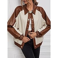 Women's Jackets Jackets for Women Contrast Leather Raglan Sleeve Jacket Lightweight Fashion (Color : Multicolor, Size : Small)