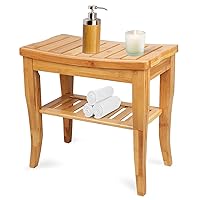 Bamboo Shower Bench Seat Wood Spa Bath Luxury Organizer Stool Shower Chair with Storage Shelf, Perfect for Indoor or Outdoor (19''x10.2''x17.7'')