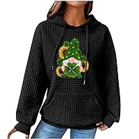 Womens St Patrick's Day Sweatshirts Long Sleeve Casual Waffle Hoodies Loose Fit Graphic Tees Tops Holiday Pullover Blouses