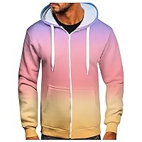 Mens Athletic Hoodies Zip Up Big And Tall Sweatshirt Hooded Gradient Print Jackets Men Outwear Coats With Pockets