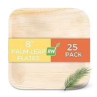 Restaurantware Indo 8 x 8 Inch Square Palm Plates, 25 Microwavable Palm Leaf Dinner Plates - Freezable, Sustainable, Areca Palm Leaf Plates, Oven-Ready, For Hot & Cold Foods