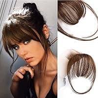 AISI QUEENS Clip in Bangs Real Human Hair Bangs Hair Clip on Bangs for Women Fake Bangs Fringe with Temples Bangs Clip Hair Extensions for Daily Wear (Wispy Bangs, Medium Brown)