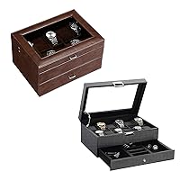 BEWISHOME Watch Box for Men Luxury Watch Jewelry Box Faux Leather Watch Case with Real Glass Top, Metal Hinge