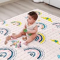 WONDAY Soft Non Toxic Baby Floor Playmat for Playpen, Rainbow Foldable Kids Crawling Mat 50 x 50 for Babies 6-12 Months, Infant Play Pen Mat for Toddlers 1-3