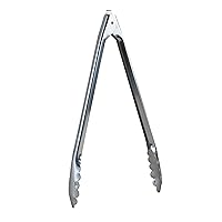 HIC Harold Import Co. HIC Spring Locking Food Tong for Kitchen and Barbecue, Scalloped Gripping Edge, Stainless Steel, 12-Inch, Silver