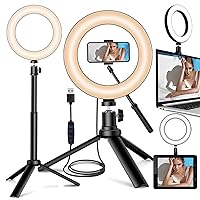 Selfie Ring Light for Zoom Meeting, Dimmable Desktop LED Circle Light with Tripod Stand, 6'' Lighting Kit Gifts for Live Streaming/Laptop Video Conference/Makeup/YouTube/Vlog/Video Recording