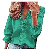 Women's Button Down Temperament Long Sleeve/Ruffle Blouse Solid Colour Comfort Shirt Summer Blouses, S-5XL