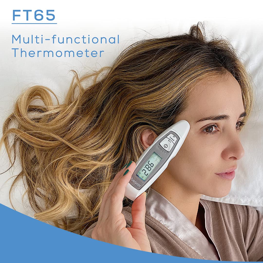 Beurer FT65 Multifunction Infrared Thermometer, 3-in-1 Infrared Thermometer for Adults and Kids, Adult Forehead Mode, Child Forehead Mode, Ear Mode, and Surface Mode, Color Changing Fever Indicator