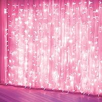 Curtain Lights, Pink Room Decor 8 Modes LED String Lights for Garden, Teen Girls' Room, Party, Window, Wall and Valentines Day Decor