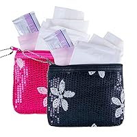 First Period Kit to-GO Black & Pink Bundle - Organic Biodegradable Tween Pads & Liner - Period Bags for Teen Girls for School - Period Pouch & Teen Pads for Girls Ages 11-14, Teen Pads for Periods